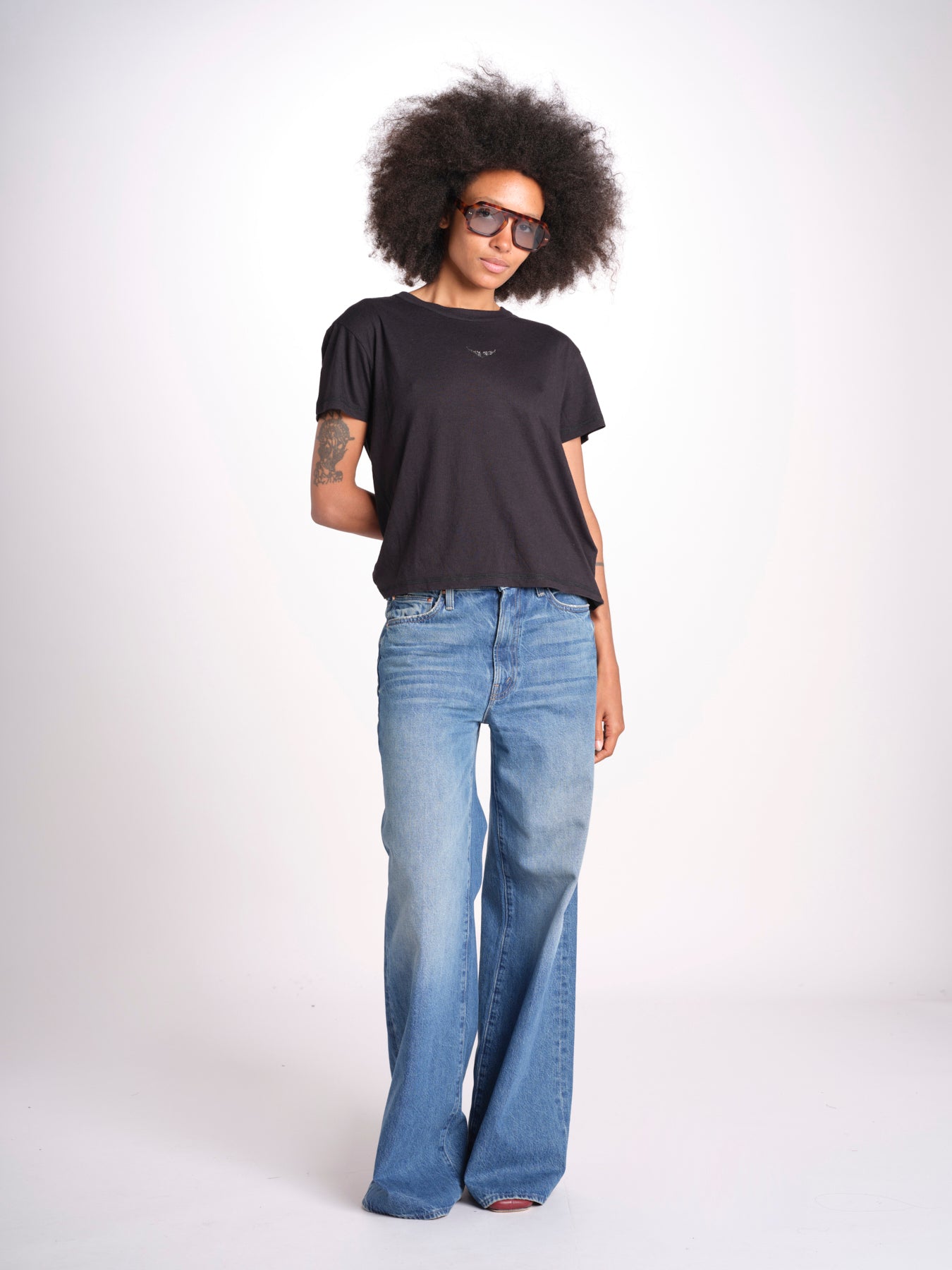 t-shirt girocollo con ali strass JWTS01669 NOIR 001 zadig & voltaire 