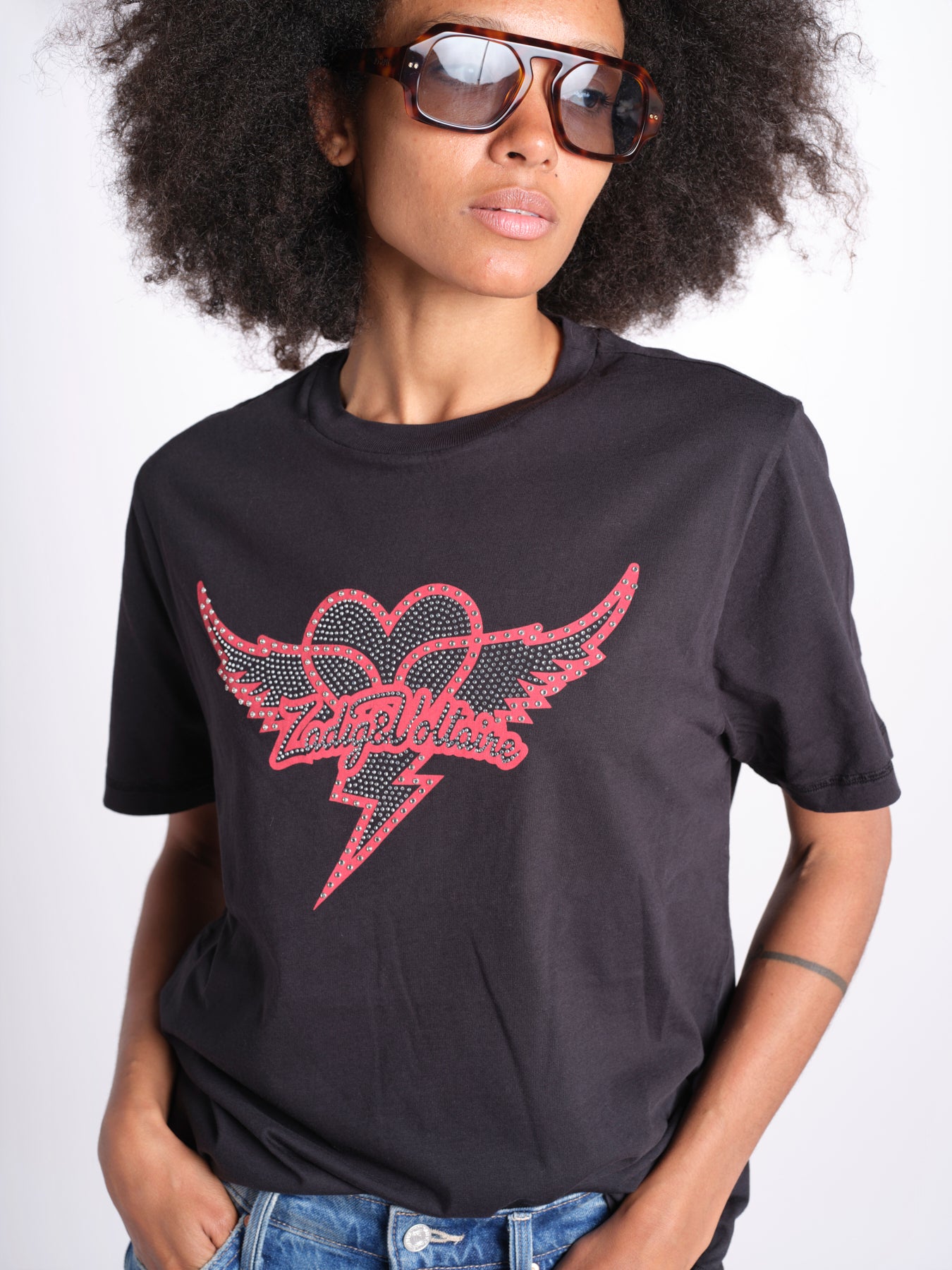 t-shirt con cuore e ali JWTS02856 BLACK 011 zadig & voltaire 