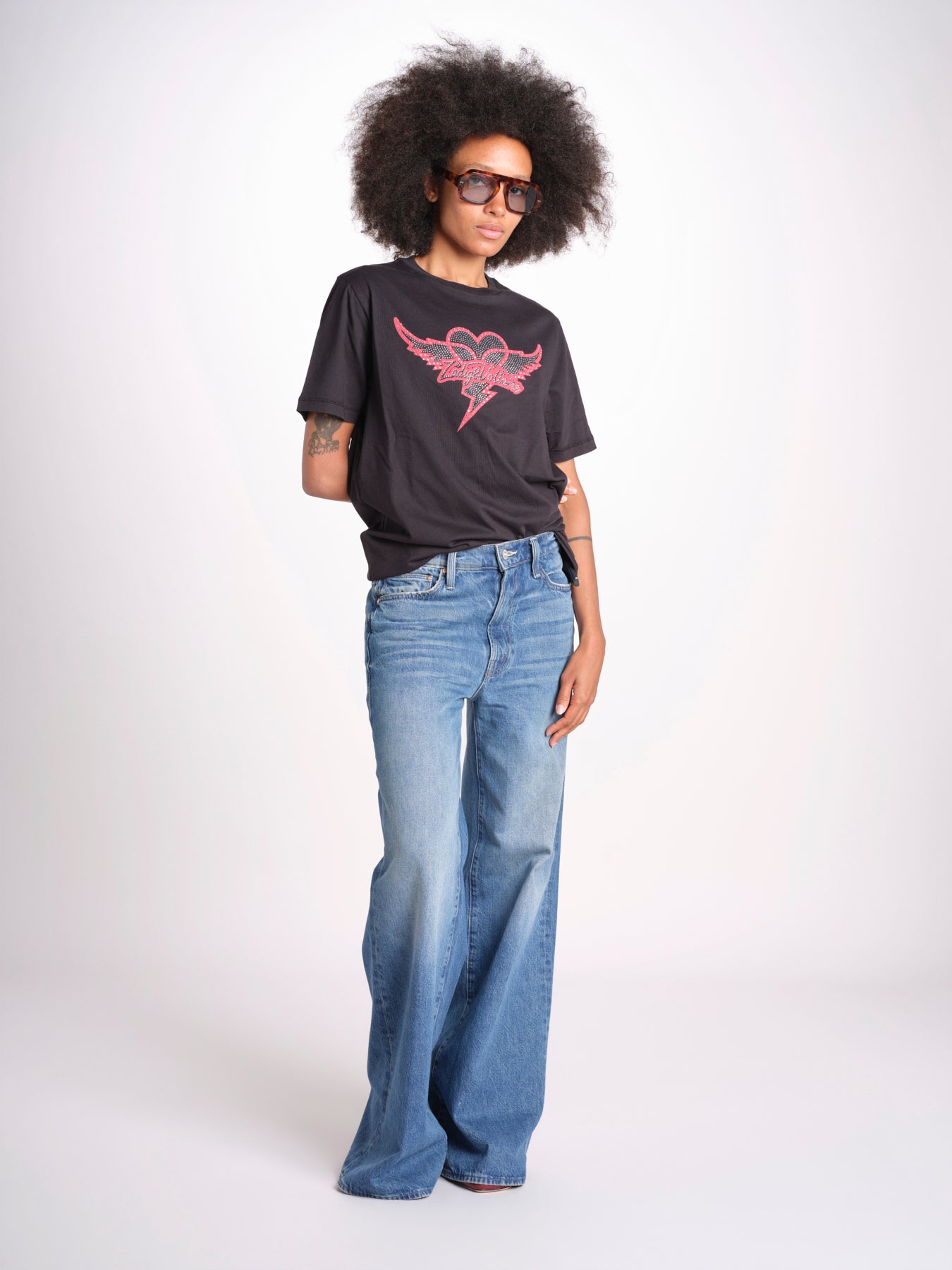 t-shirt con cuore e ali JWTS02856 BLACK 011 zadig & voltaire 