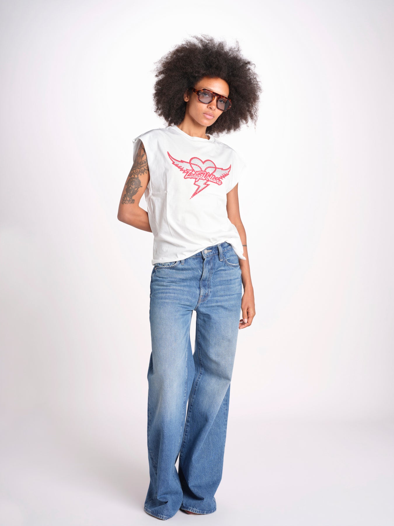 t-shirt senza maniche con cuore rosso di strass JWTT01280 JUDO 103 zadig & voltaire 