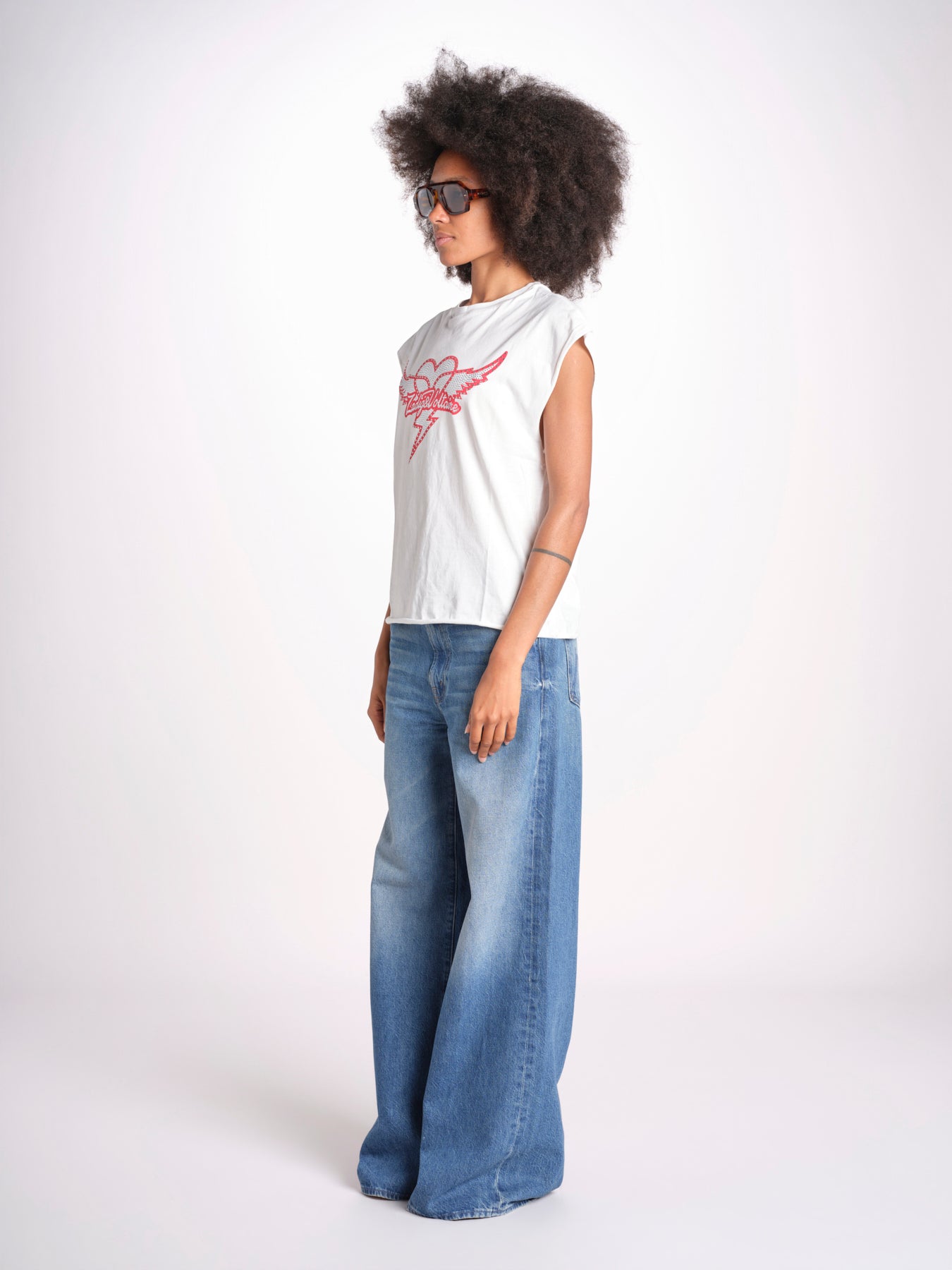 t-shirt senza maniche con cuore rosso di strass JWTT01280 JUDO 103 zadig & voltaire 