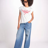 t-shirt senza maniche con cuore rosso di strass JWTT01280 JUDO 103 zadig & voltaire 