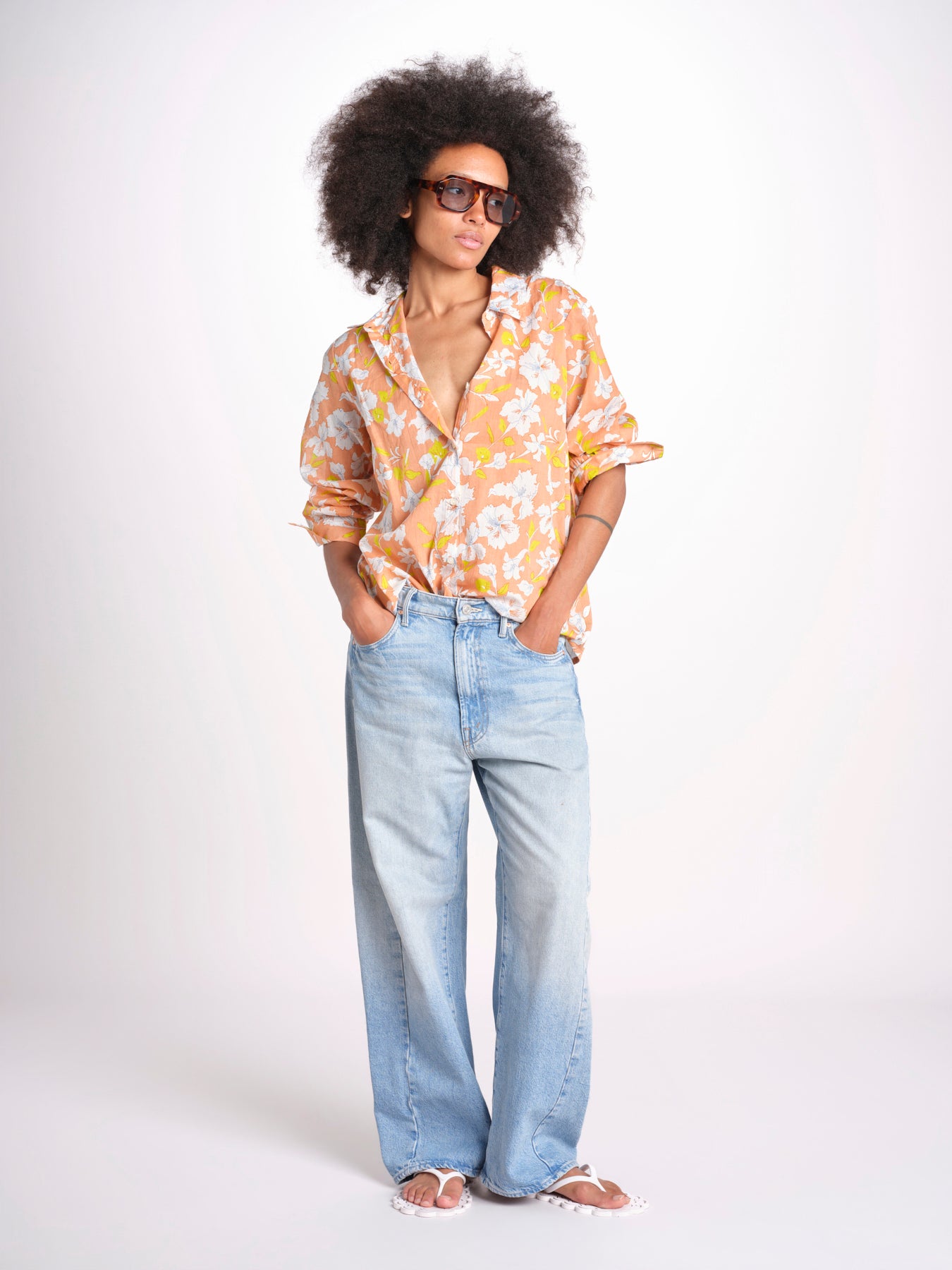 camicia stampa fiori VT6247 PEACH zen ethic 