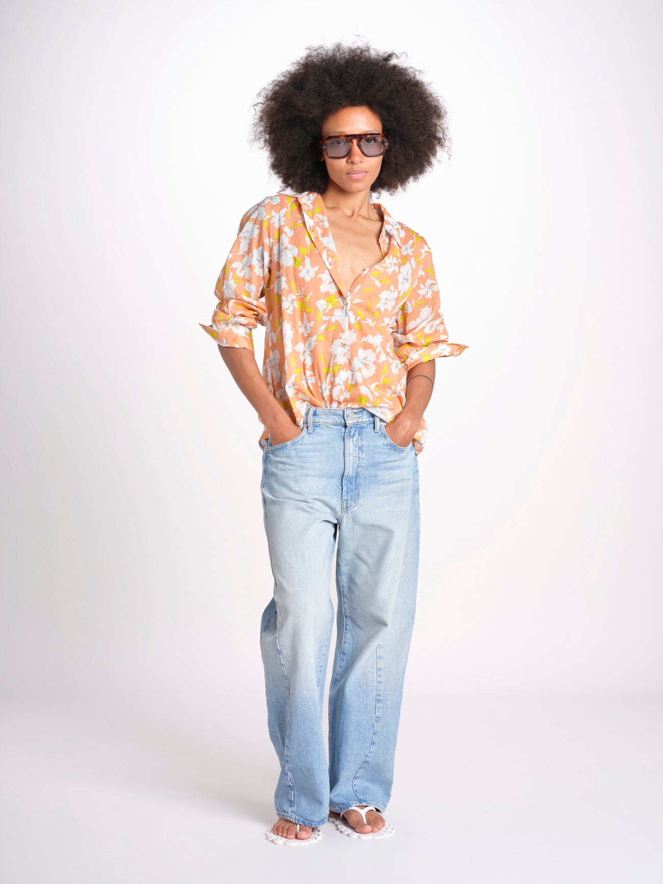 camicia stampa fiori VT6247 PEACH zen ethic 