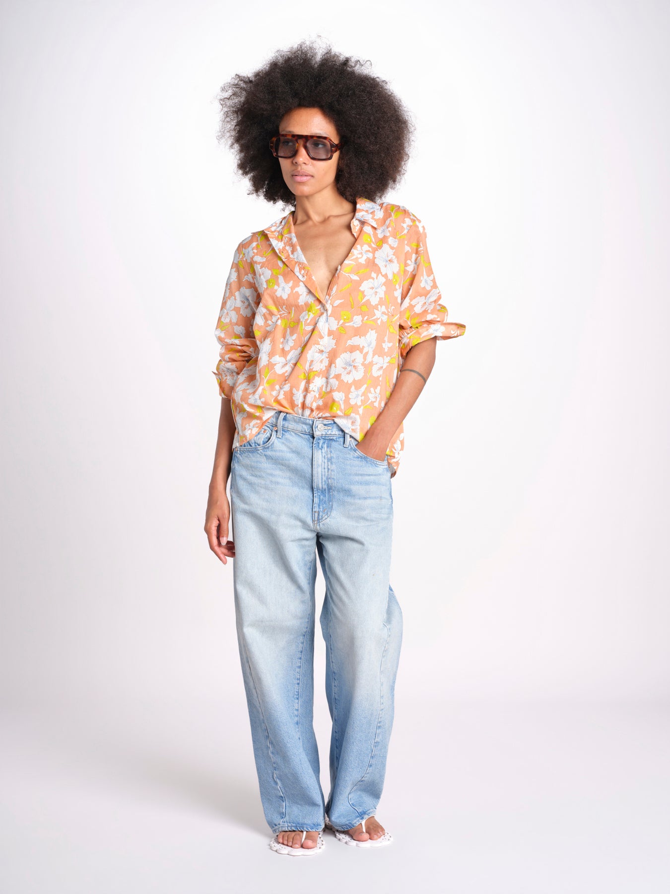 camicia stampa fiori VT6247 PEACH zen ethic 