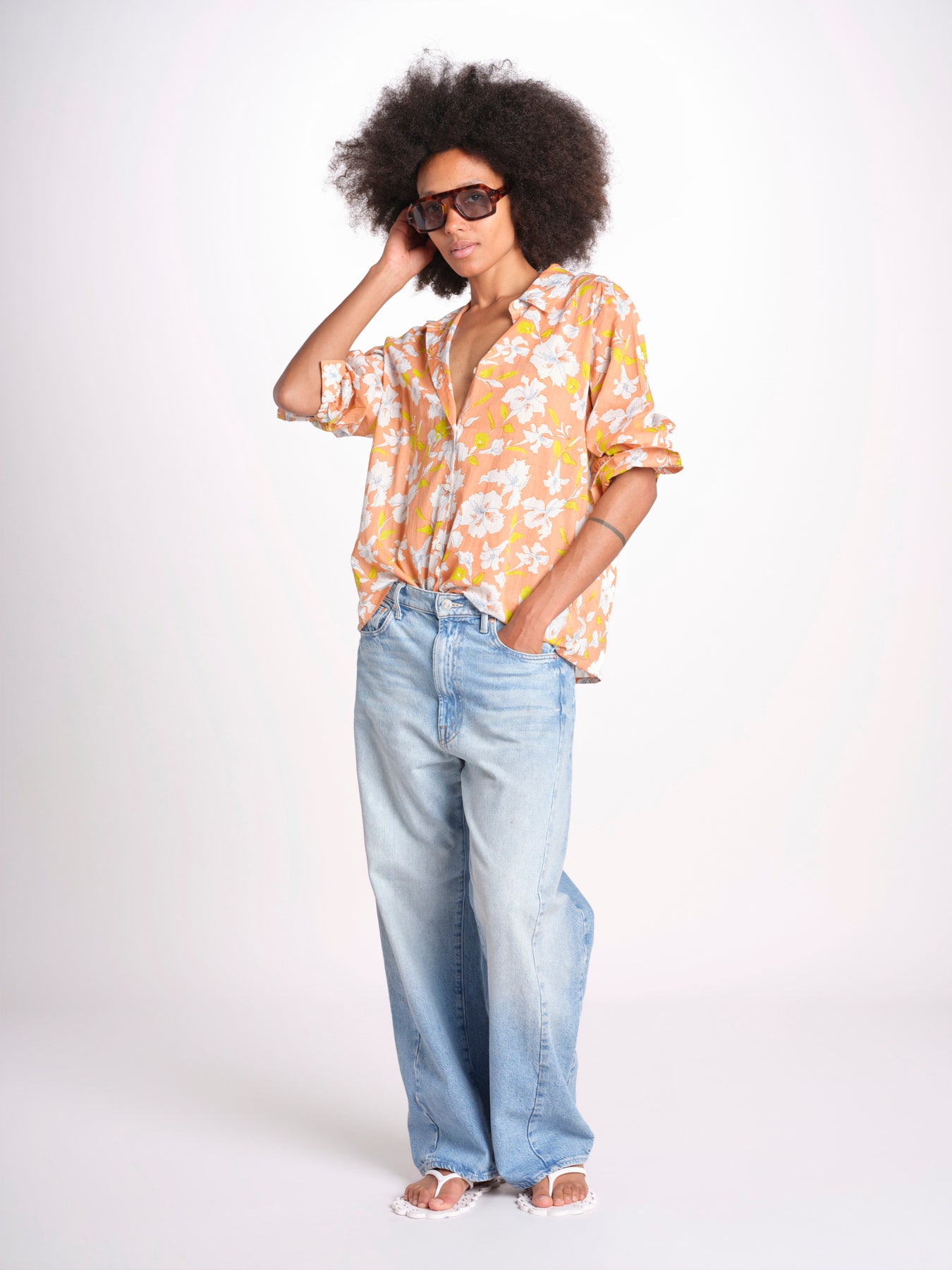 camicia stampa fiori VT6247 PEACH zen ethic 