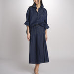 Gonna midi con pieghe semicucite in denim OVALE 2615101071600 001 BLU weekend maxmara 