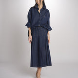 Gonna midi con pieghe semicucite in denim OVALE 2615101071600 001 BLU weekend maxmara 