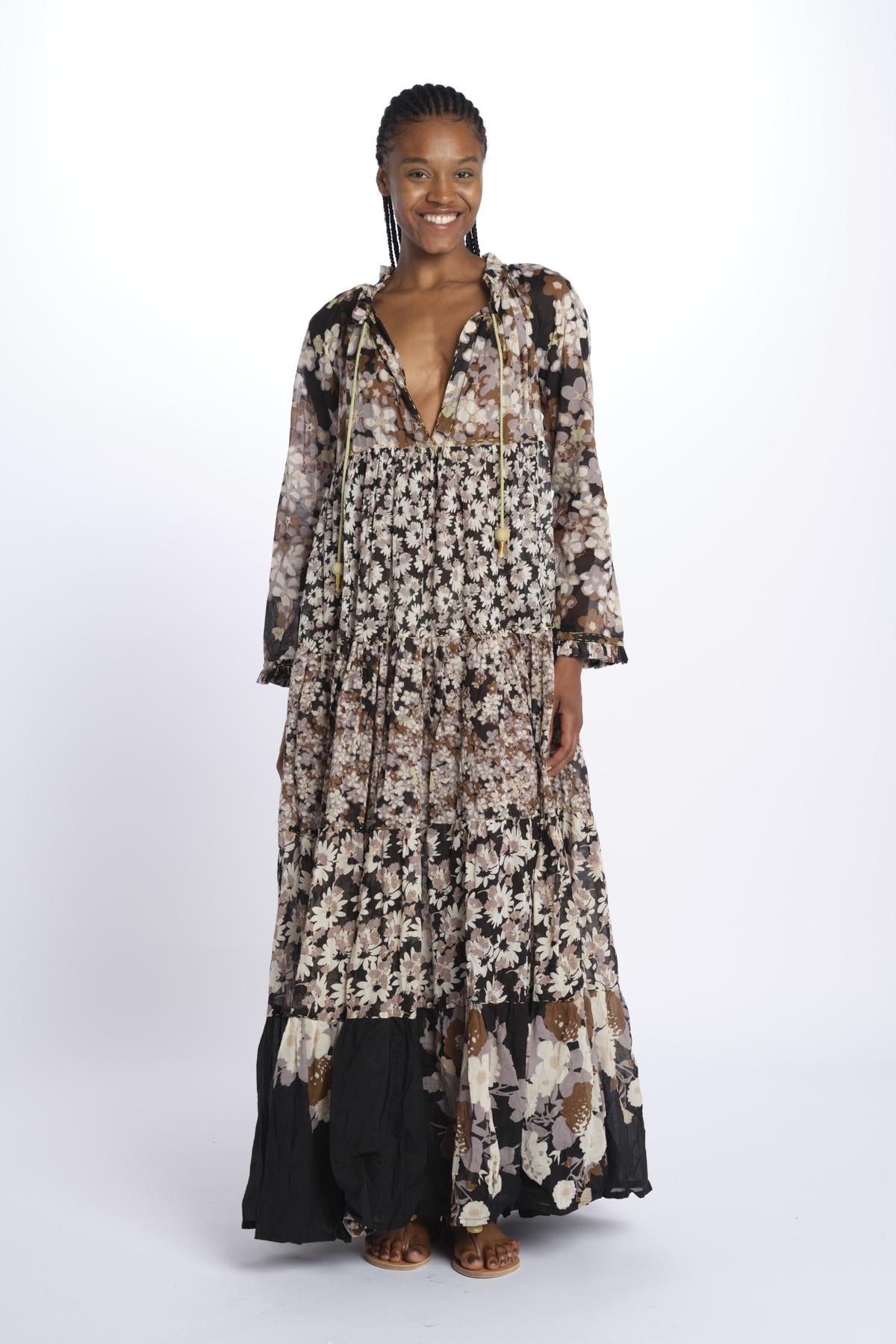 Abito lungo m/l fiori Maxi Hippydress MH BF1 MA1 yvonne s. 