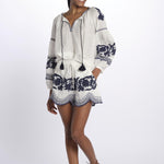 PAISLEY short con fiori applicate  by milaura. BE24973 NATURAL NAVY benaras soleil 