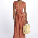 MIKONOS maxi abito con scollo senza maniche MIKONOS RUST laraethnics 