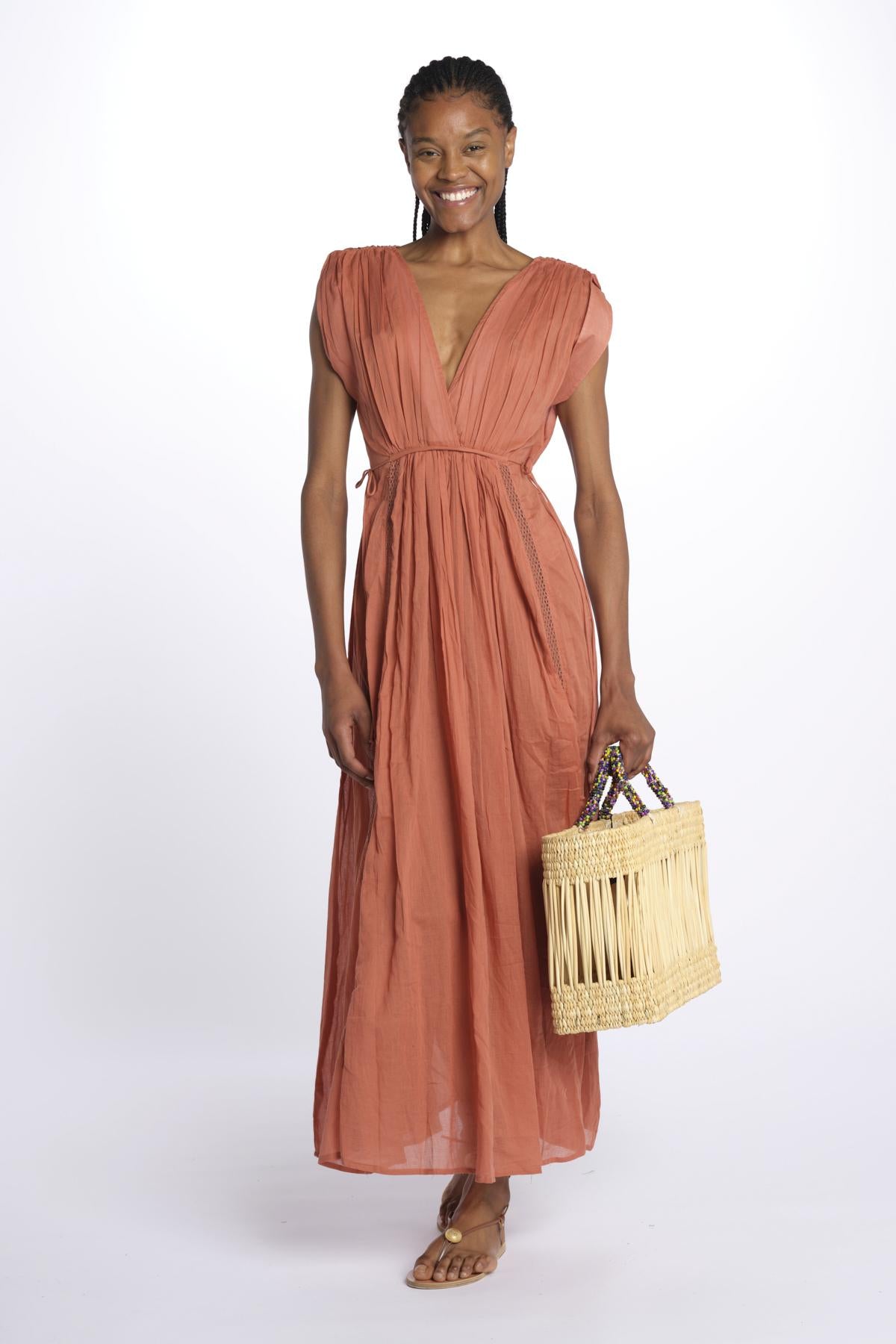 MIKONOS maxi abito con scollo senza maniche MIKONOS RUST laraethnics 