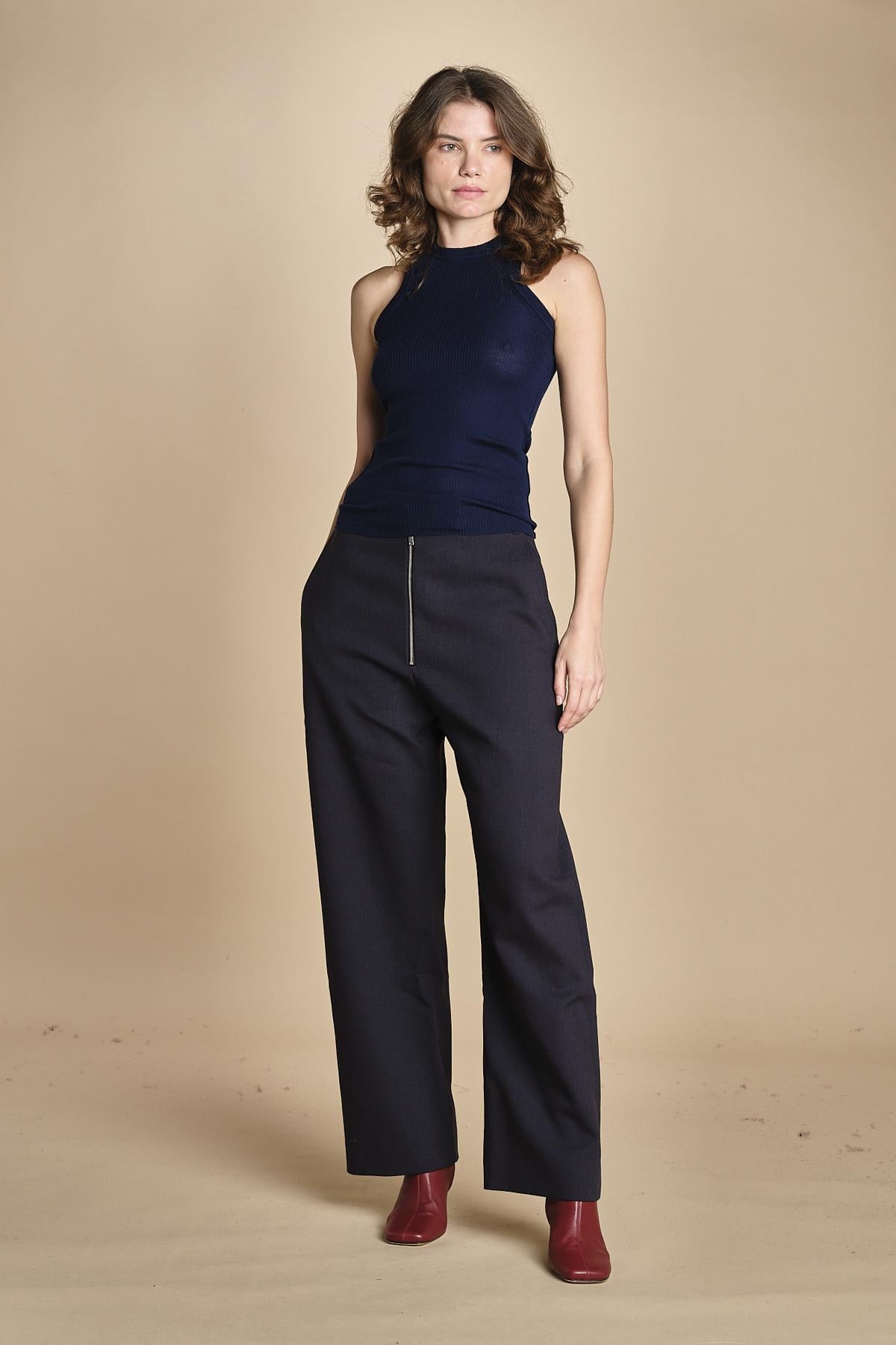 top americano a costine in lana merino LAU28 E21210 BLU milaura 