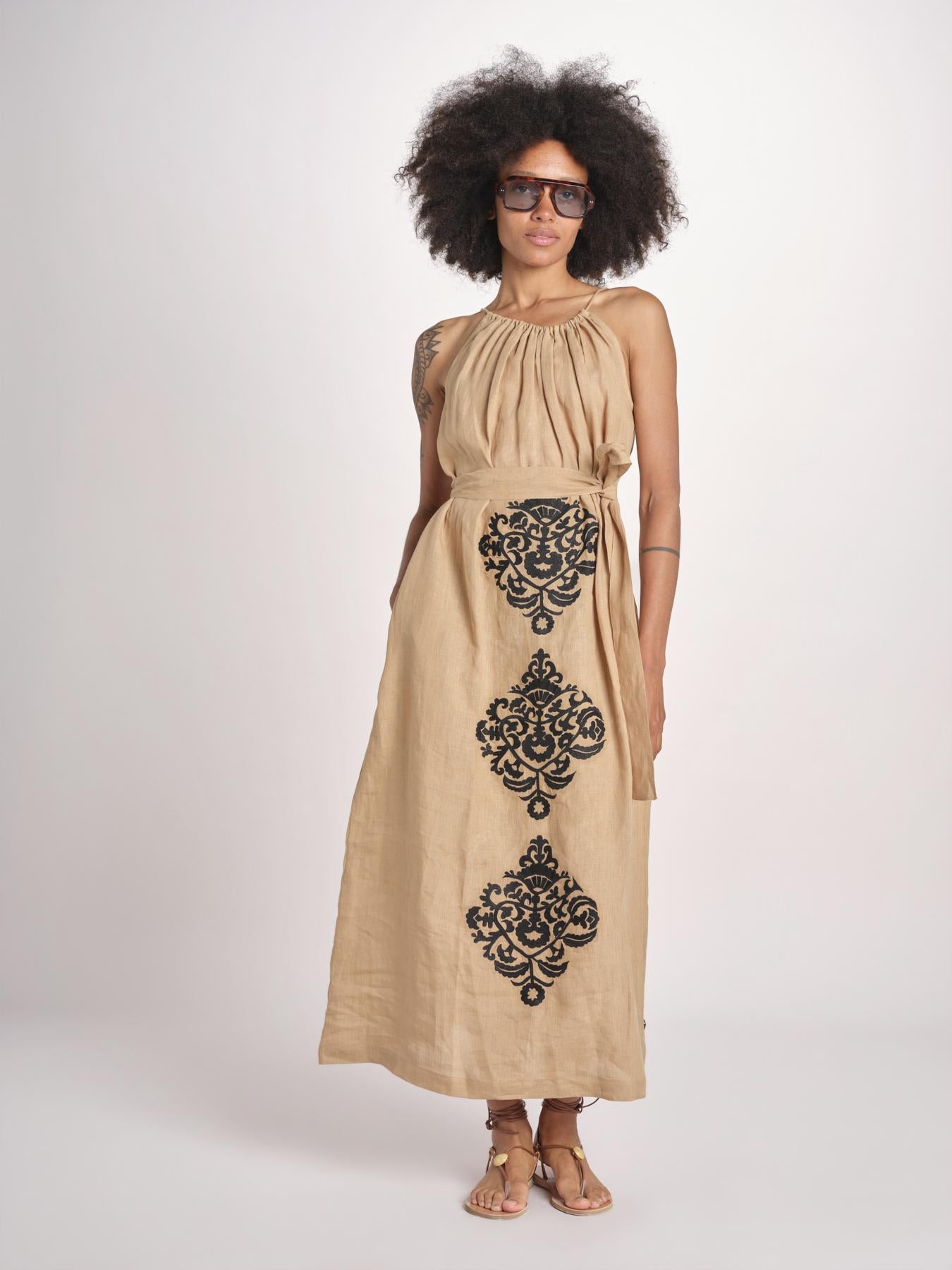 abito lungo BE25245 BEIGE BLACK benaras soleil 
