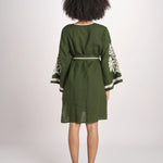 mini abito con ricamo fiori BE25217 GREEN ECRU benaras soleil 