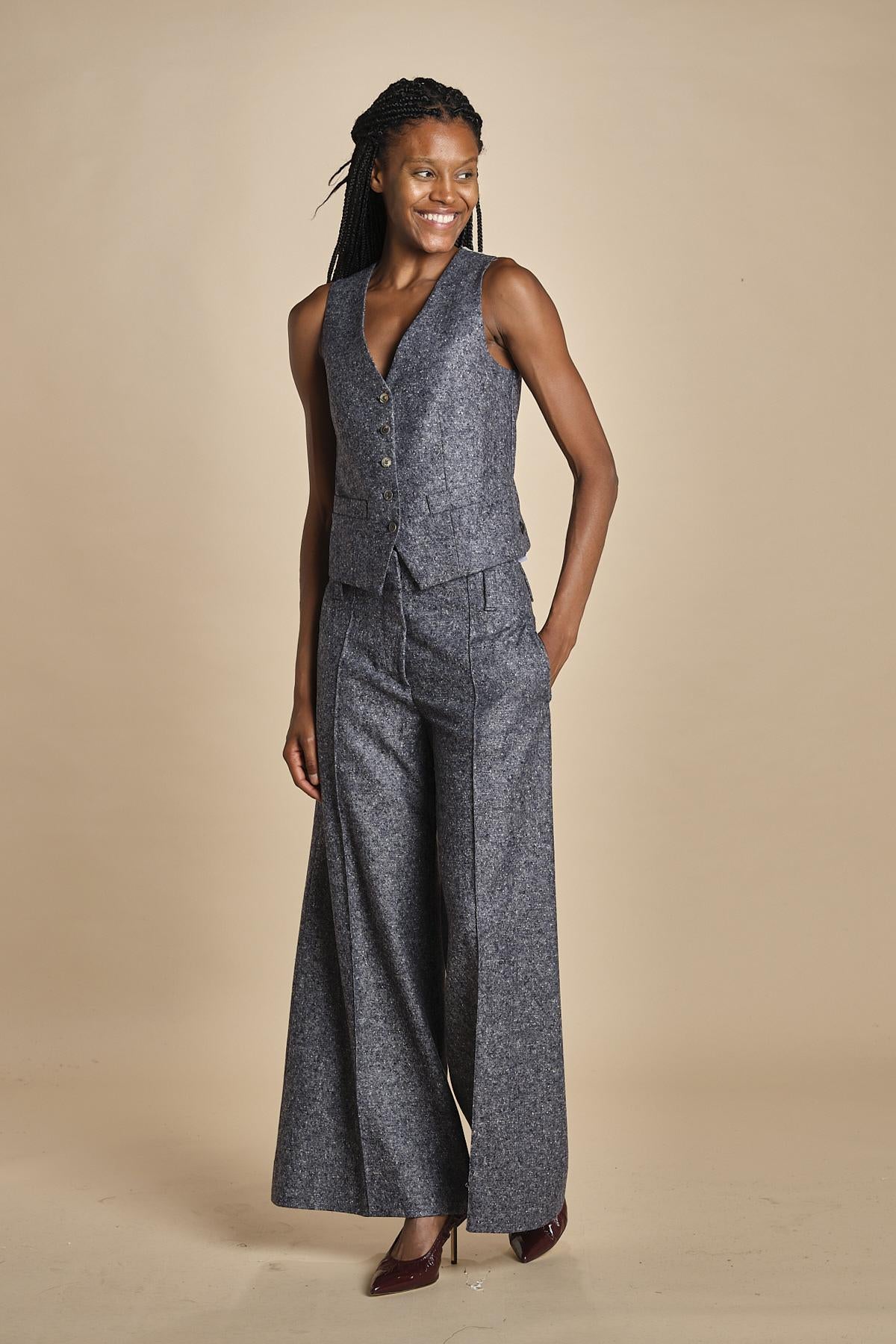 pantalone over con nervature in occhio di pernice ORIANA 540932 15 quelledue 