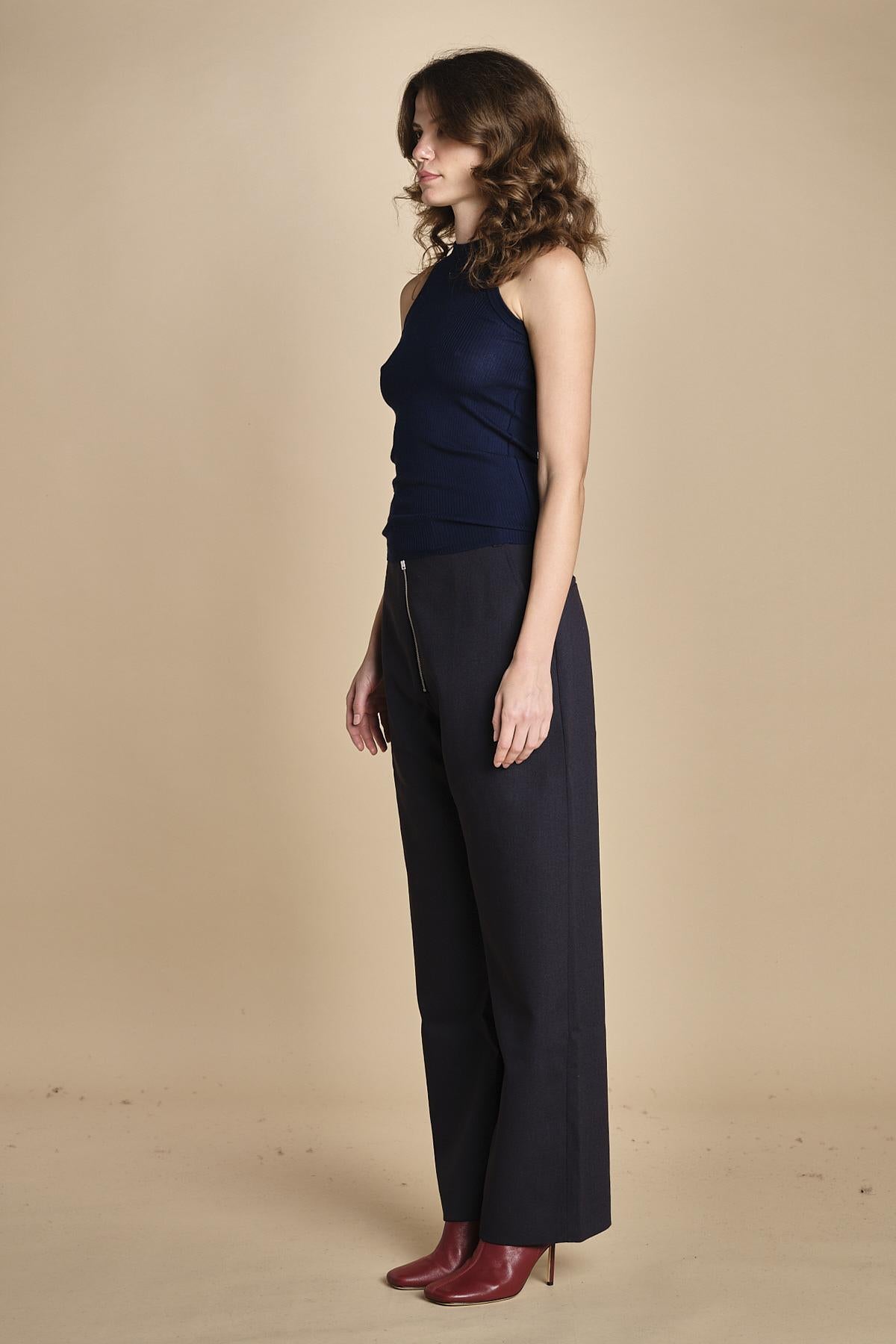 top americano a costine in lana merino LAU28 E21210 BLU milaura 