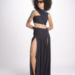 gonna lunga con drappeggio e spacchi TAYLA DEEP BLACK amazuìn 