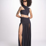 gonna lunga con drappeggio e spacchi TAYLA DEEP BLACK amazuìn 