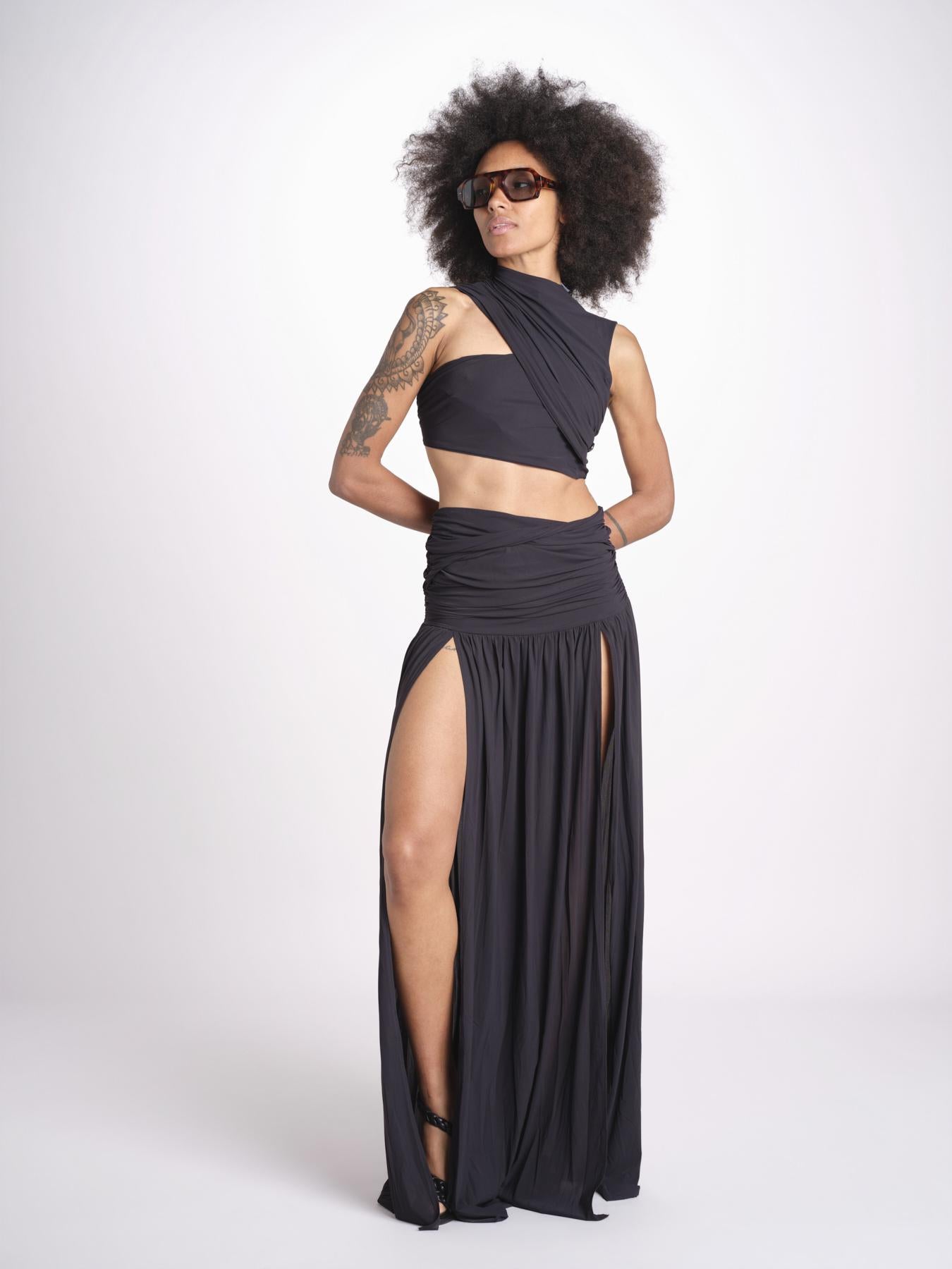 gonna lunga con drappeggio e spacchi TAYLA DEEP BLACK amazuìn 