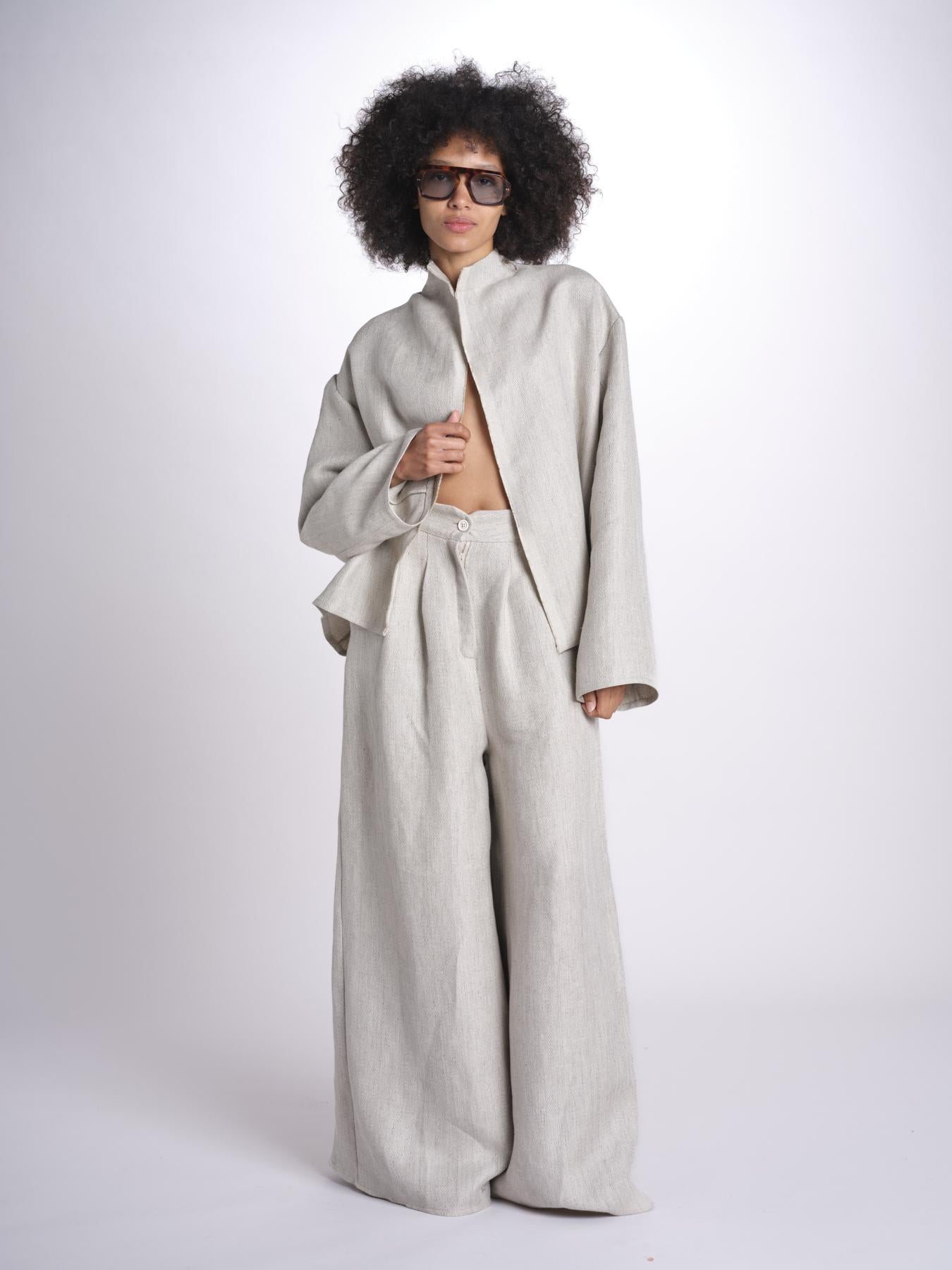 2906L pantaloni in lino spinato U2906L BEIGE dusan 