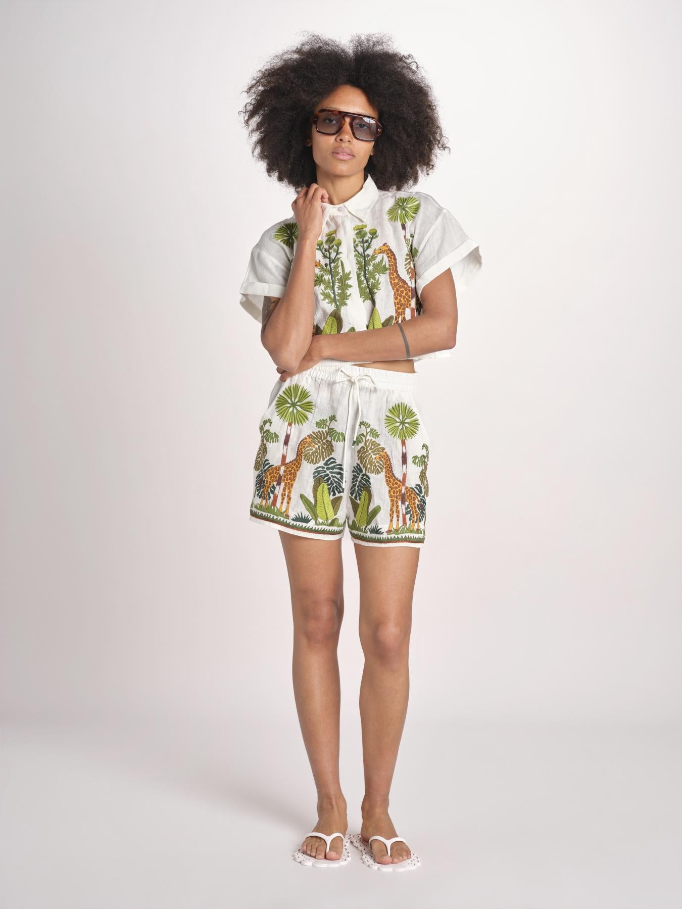 camicia cropped BE24867 WHITE MULTI benaras soleil 