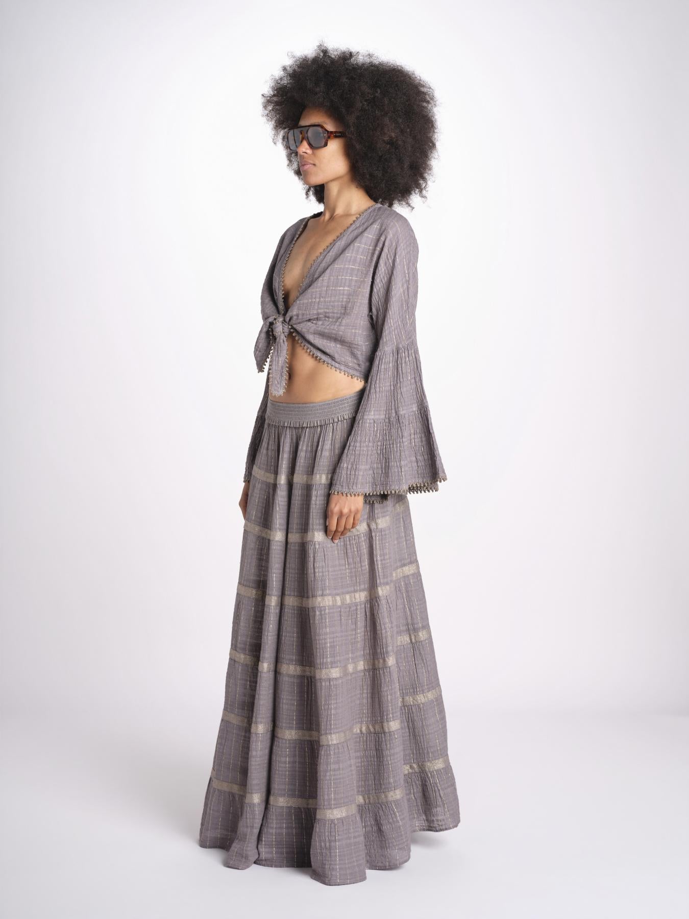 camicia cropped con nodo in lurex gessato JUNE STONE GREY christianzen 
