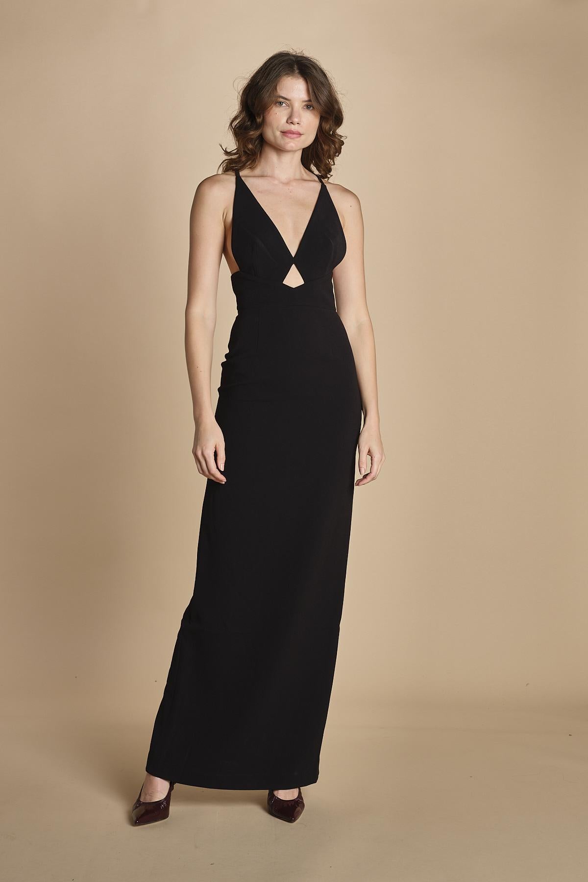 maxidress con spalline sottili incrociate MILLY BLACK solace 