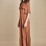 abito lungo in raso manica corta CYLMA PRALINE ba&sh 