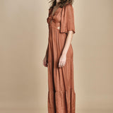 abito lungo in raso manica corta CYLMA PRALINE ba&sh 