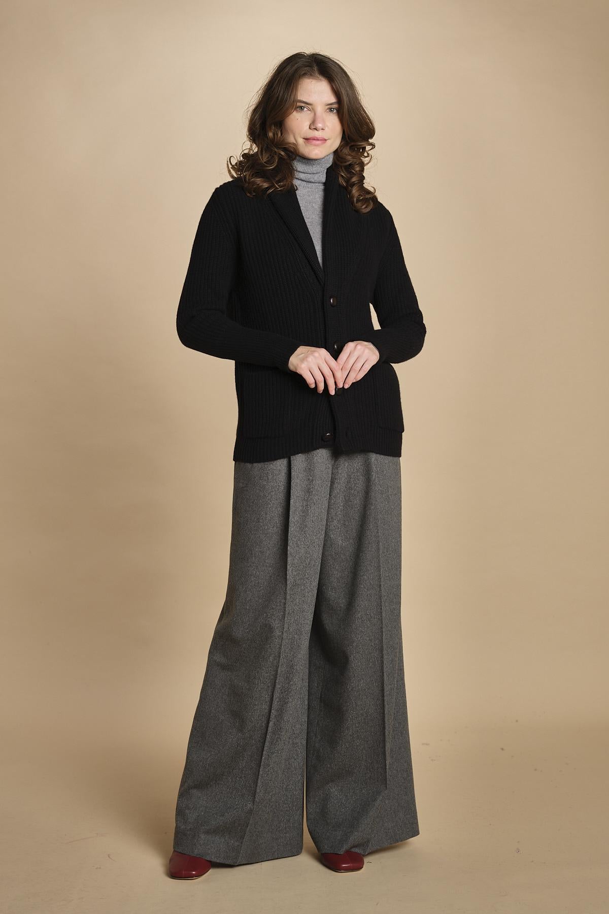 cardigan collo a scialle D251016S 4032 NERO milaura 