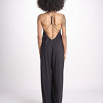 tuta con spalline sottili e incrocio sulla schiena NORA DEEP BLACK amazuìn 