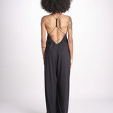 tuta con spalline sottili e incrocio sulla schiena NORA DEEP BLACK amazuìn 
