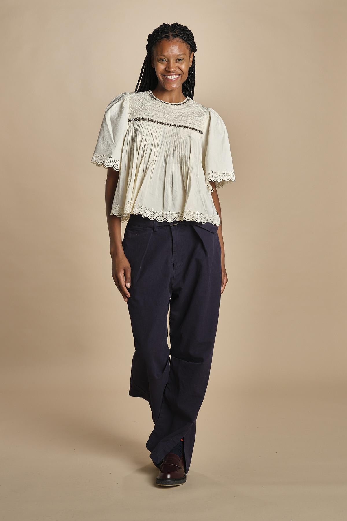 top manica corta con ricami LARISSA 108 CREAM sea ny 