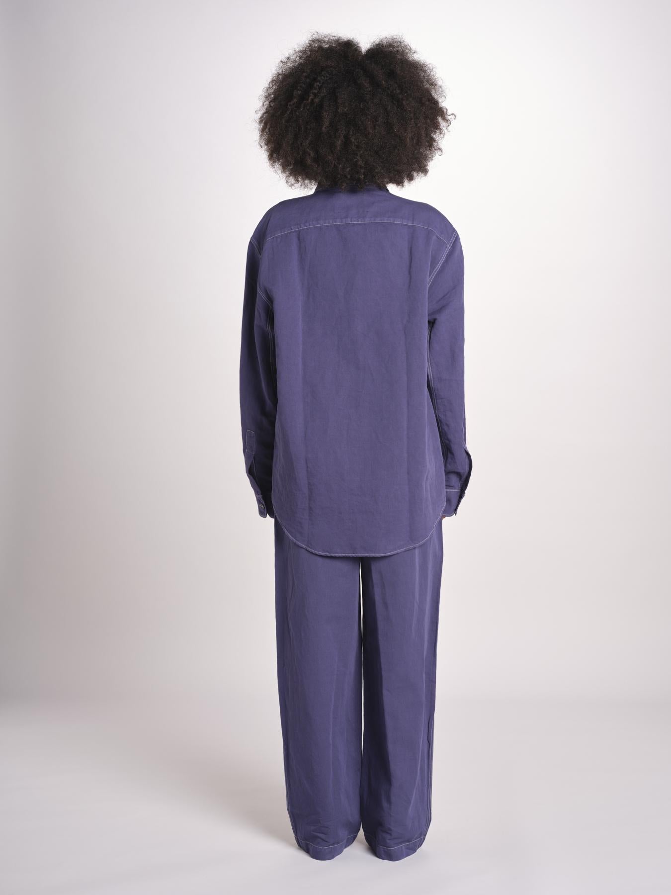 camicia uomo con impunture LOURO 1479 INDIGO studio nicholson 
