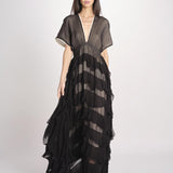 abito lungo a balze CHARLOTTE BLACK ECRU mes demoiselles 