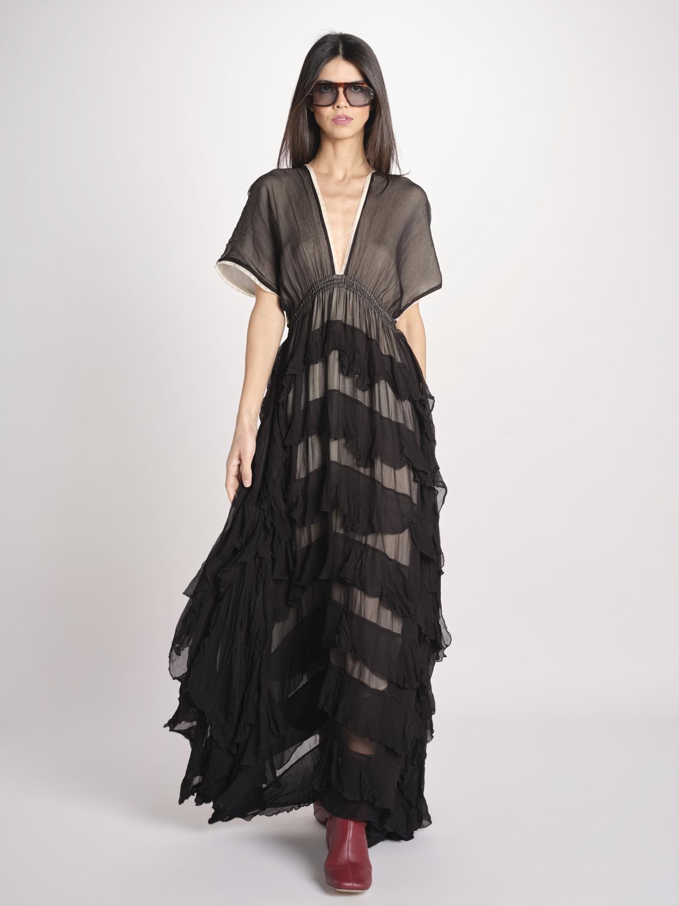 abito lungo a balze CHARLOTTE BLACK ECRU mes demoiselles 