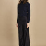 pantalone a vita bassa con elastico in lana e seta. ASTRID STR02 NAVY nine in the morning 