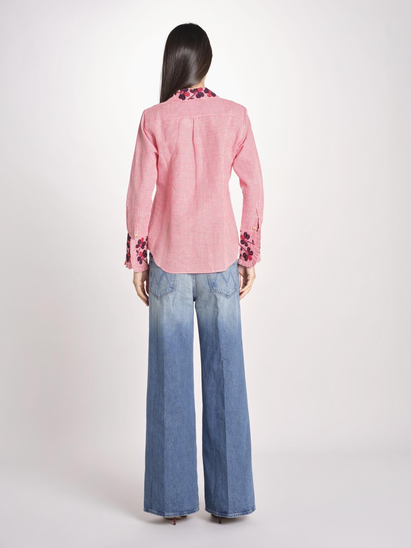 camicia in tessuto pesante collo e polsi ricamato ALVINA RED CHECKS jupe by jackie 