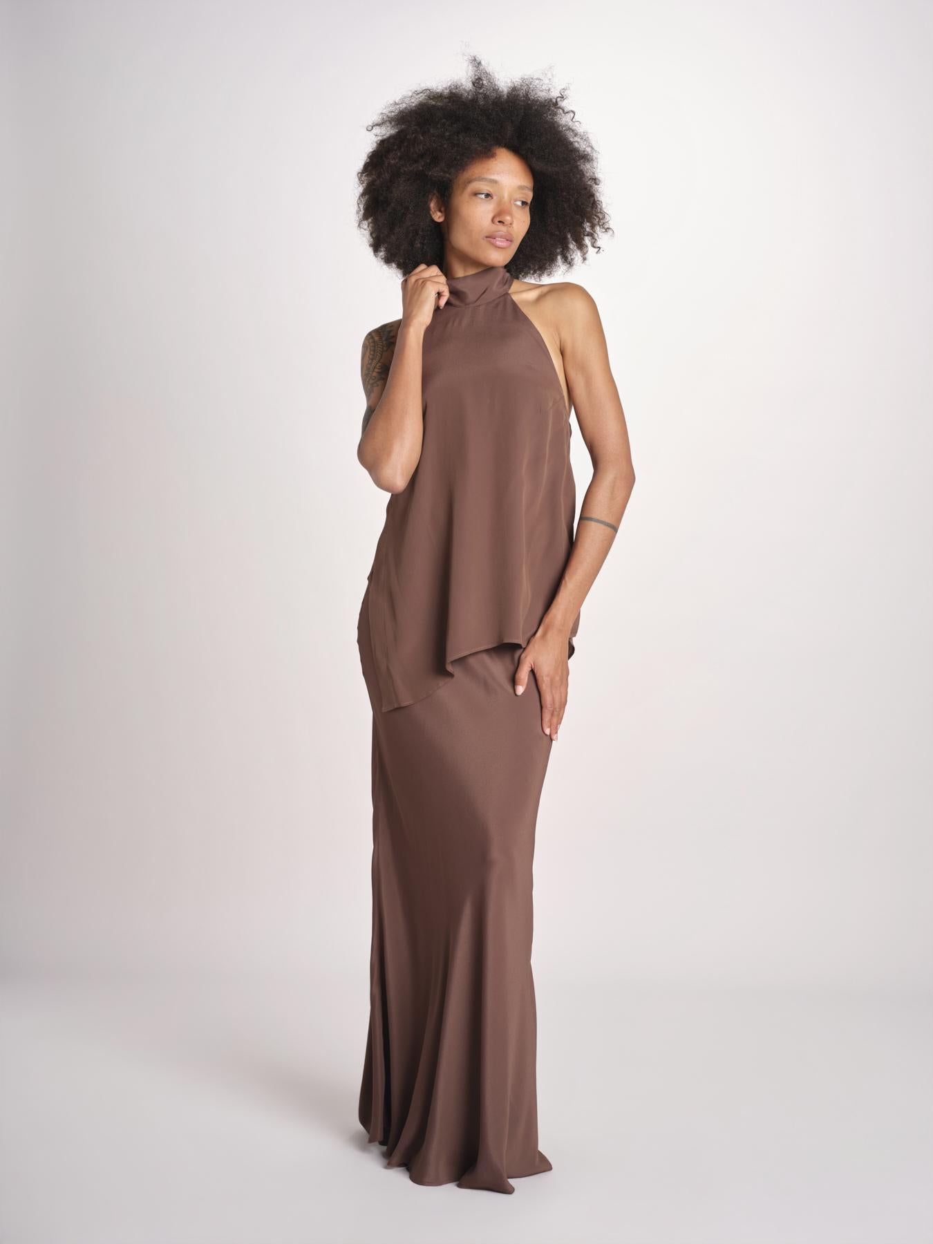 top in seta collo alto con nodo 41350-412 CACAO 69 federica tosi 