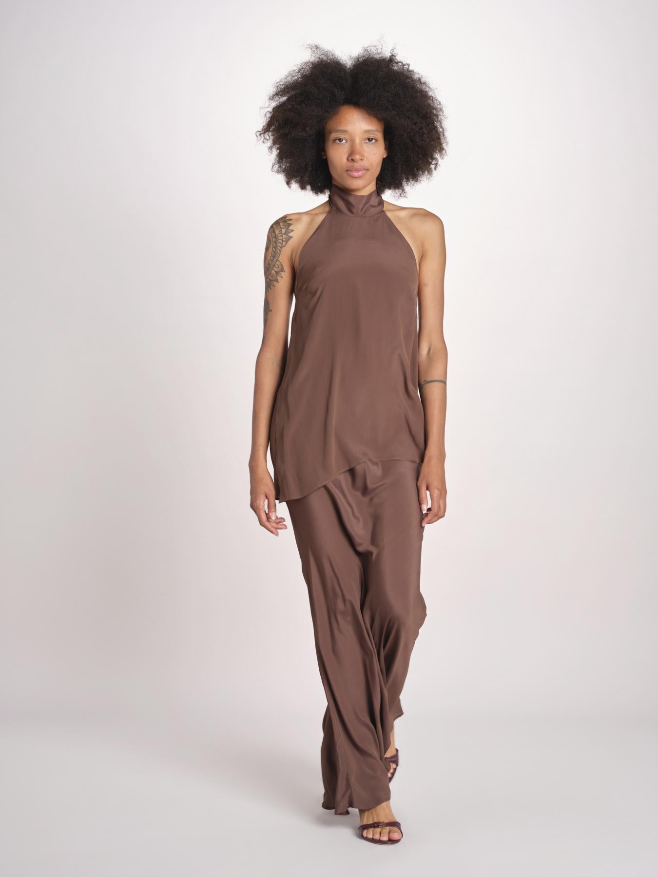 top in seta collo alto con nodo 41350-412 CACAO 69 federica tosi 
