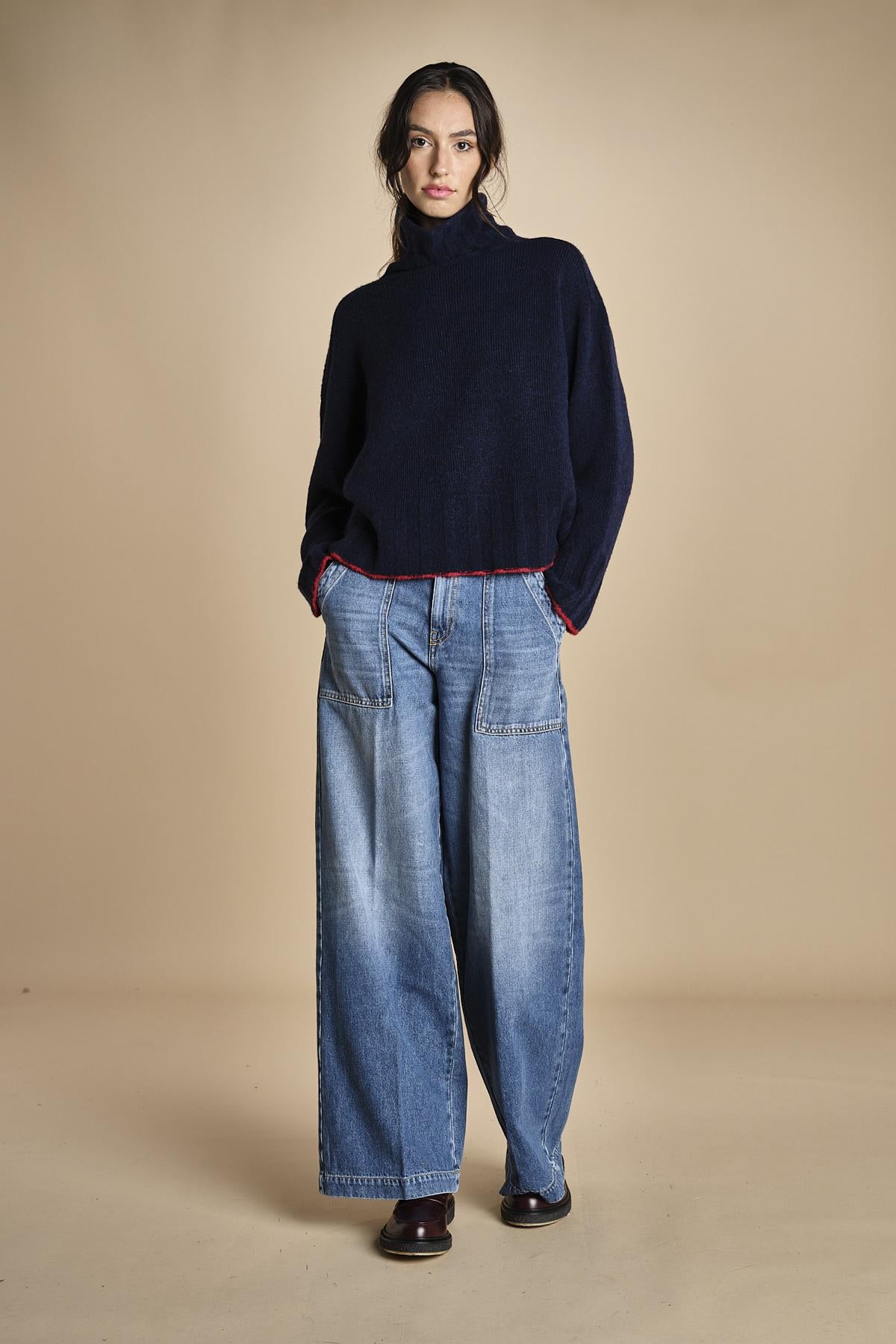 maglia dolcevita over SAMANTHA BLU NAVY ROSSO tenne' 