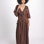 abito lungo con balze ANGE MY001 BROWN fortela 