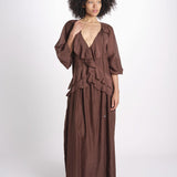 abito lungo con balze ANGE MY001 BROWN fortela 