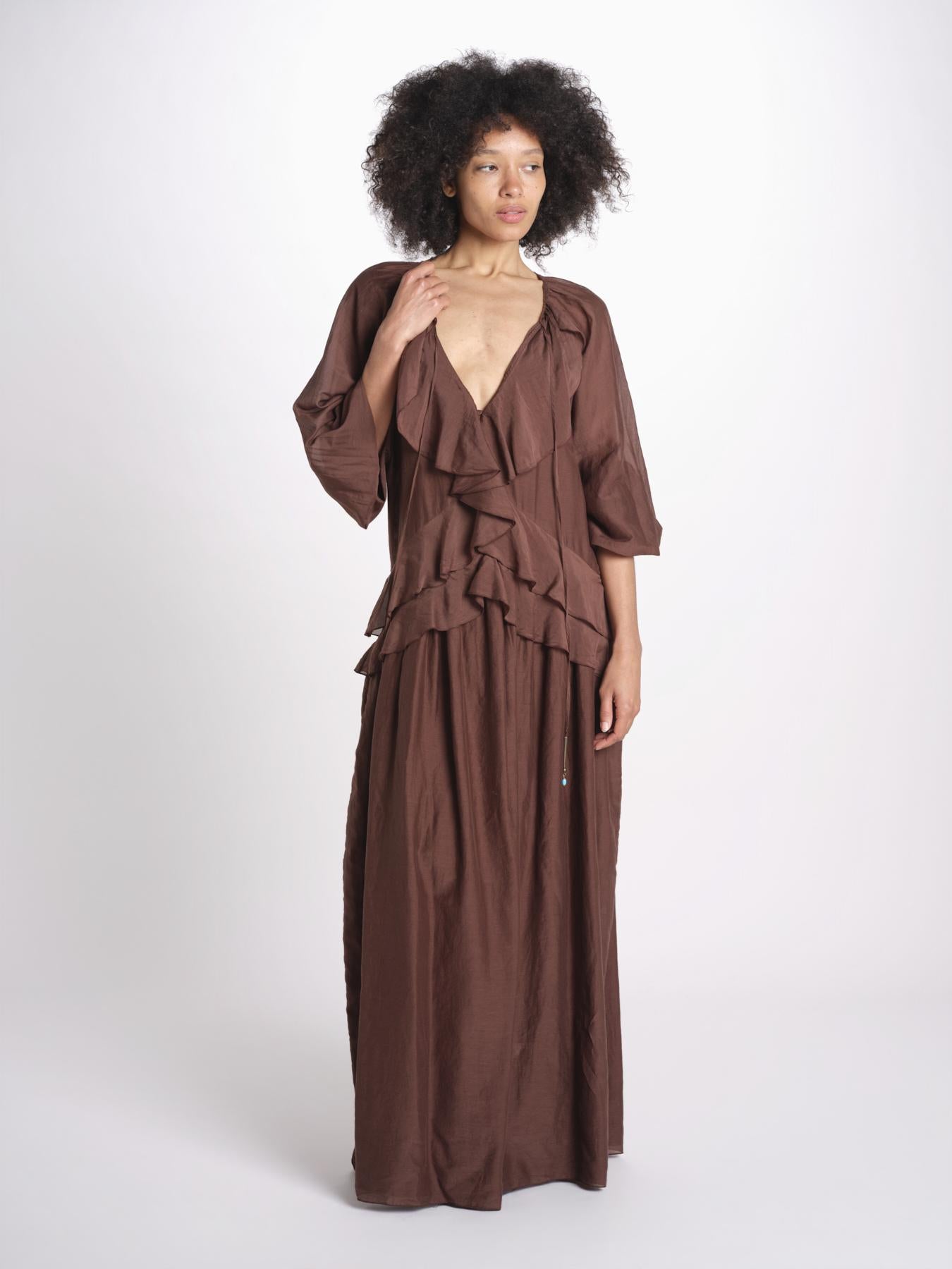 abito lungo con balze ANGE MY001 BROWN fortela 