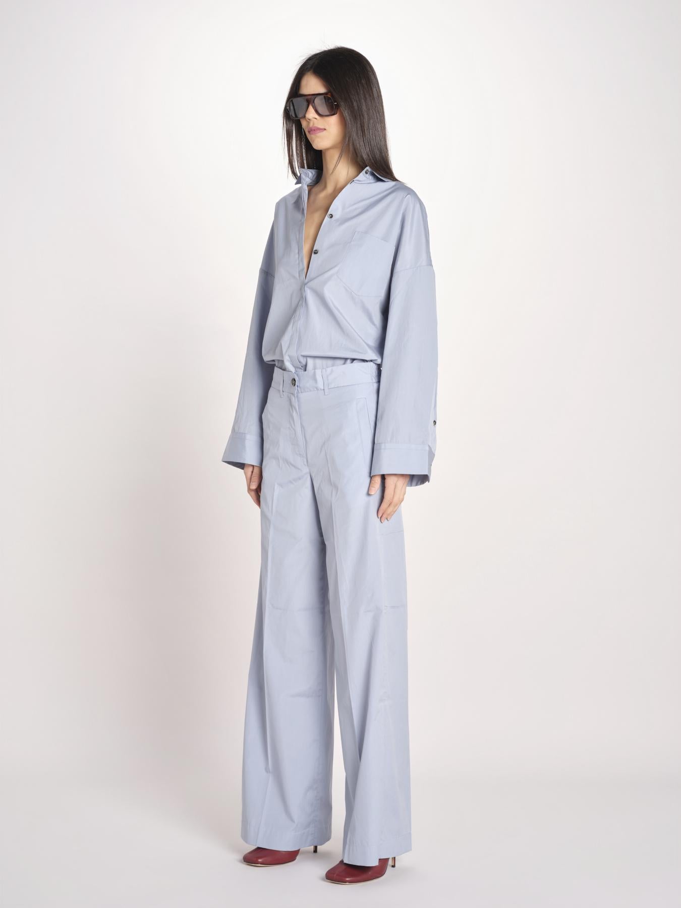 pantalone dritto con elastico in popeline ASTRID STRO07 CELESTE nine in the morning 