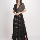 abito lungo a balze CHARLOTTE BLACK ECRU mes demoiselles 