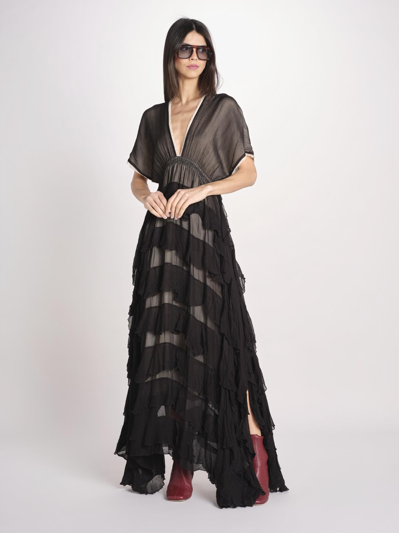 abito lungo a balze CHARLOTTE BLACK ECRU mes demoiselles 
