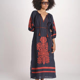 abito con ricamo BE25215 NAVY RUST benaras soleil 