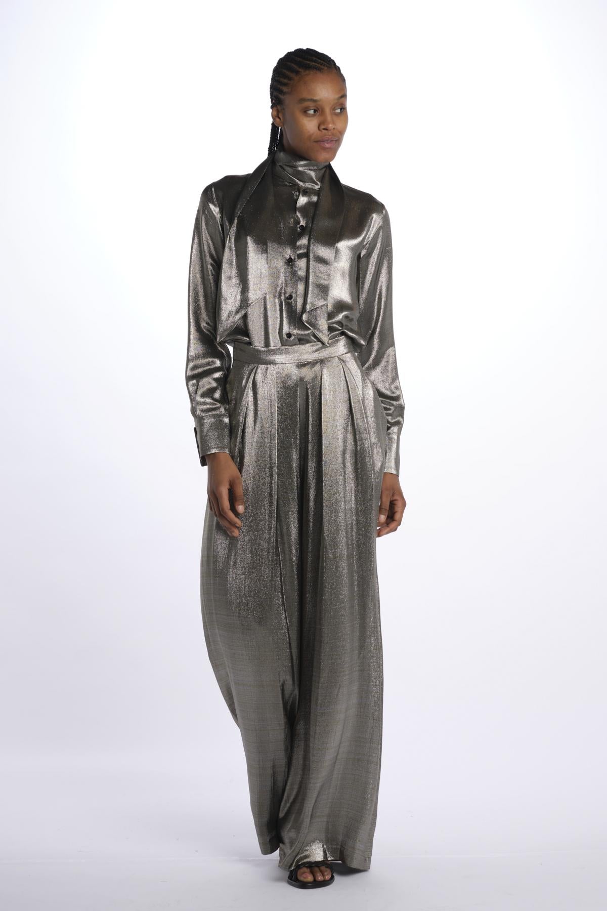 Pantalone seta lurex A18FP10 SILVER martin grant 
